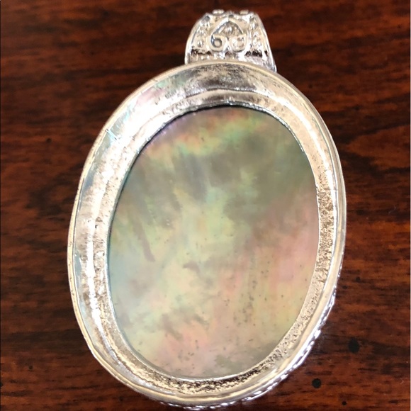 Sterling Silver Abalone Shell Cameo Necklace - Picture 3 of 4